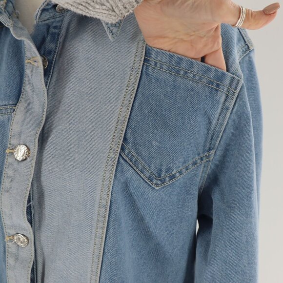 Hustle N Holla Felicity Denim Shacket Women Blue Y2K Casual Trendy Oversized NWT - Picture 6 of 15